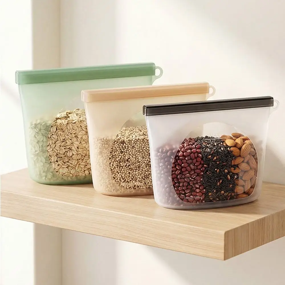 Silicone Food Preservation Bag Moisture-proof Reusable Food Packaging Bag Zip-Lock Design Fresh-keeping Fruit Freezer Seal Bag