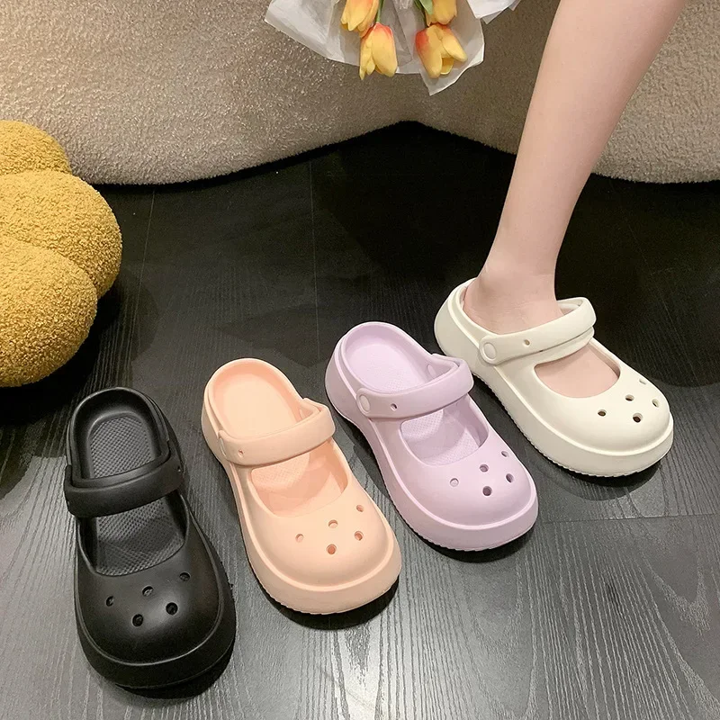 

Летние модные женские тапочки на толстой подошве с отверстиями, обувь из ЭВА, Нескользящие уличные пляжные сандалии 2024 ультрамодные Тапочки