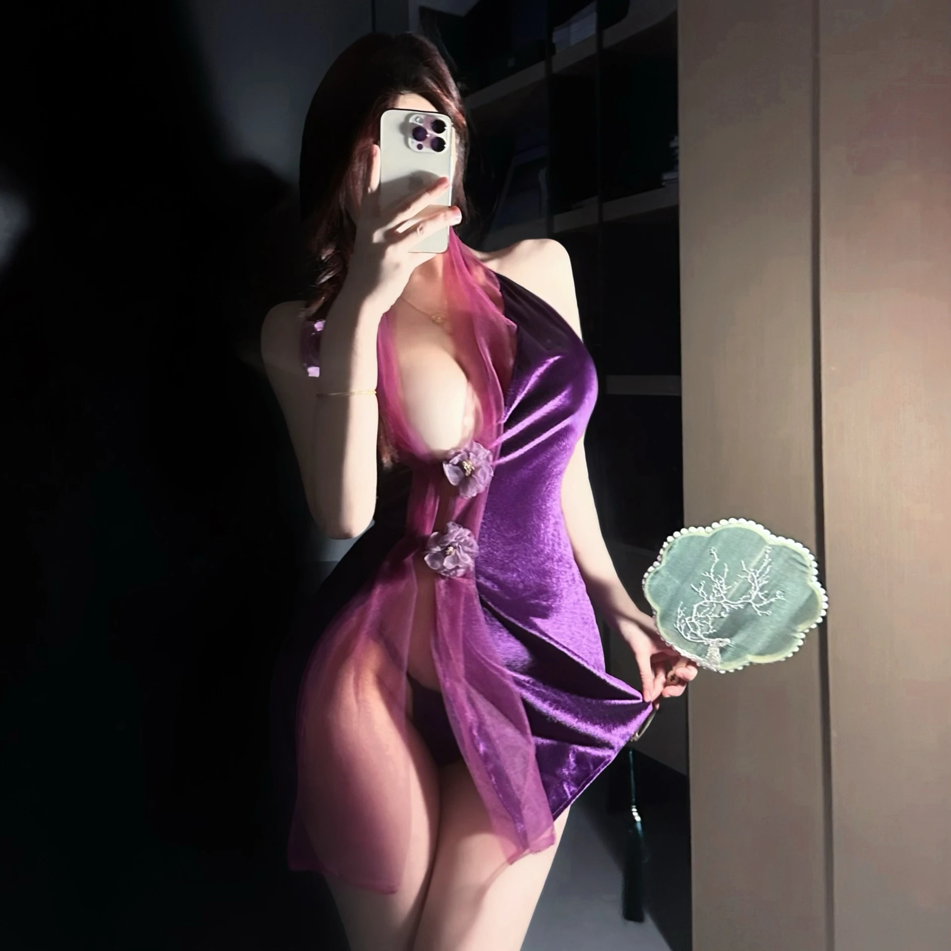 

Сексуальное женское белье, соблазнительный фиолетовый Cheongsam для благородной женщины, чистое ржавое соблазнение, несъемная пижама на небольшой груди, комплект униформы L730