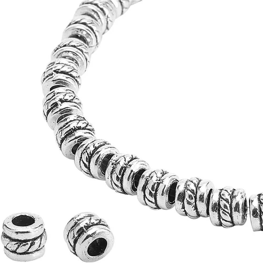 300pcs Tube Spacer Beads Tibetan Beads Alloy Antique Silver Beads Column Jewelry Spacers Loose for Bracelet Necklace kit Kit