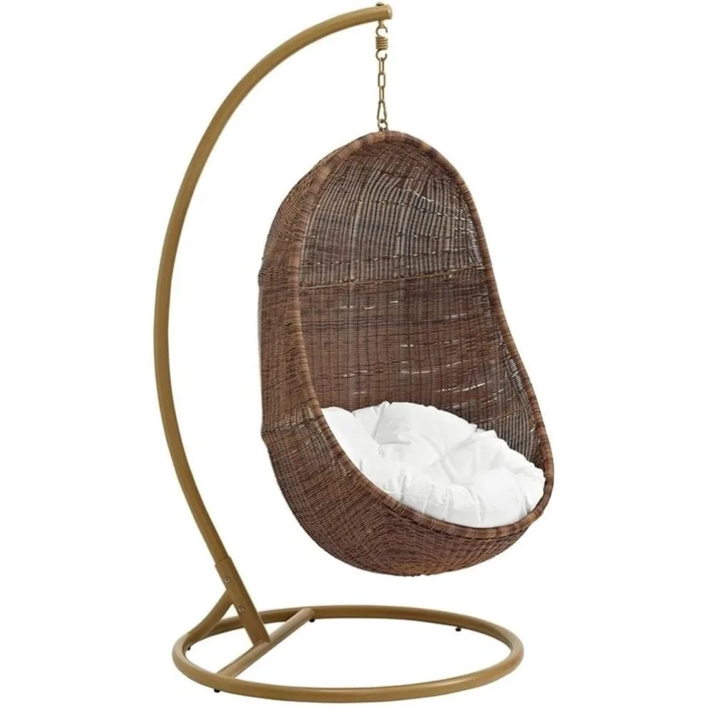 

White Outdoor Balcony Swing Chair Set with Stand, Rattan Wicker Design