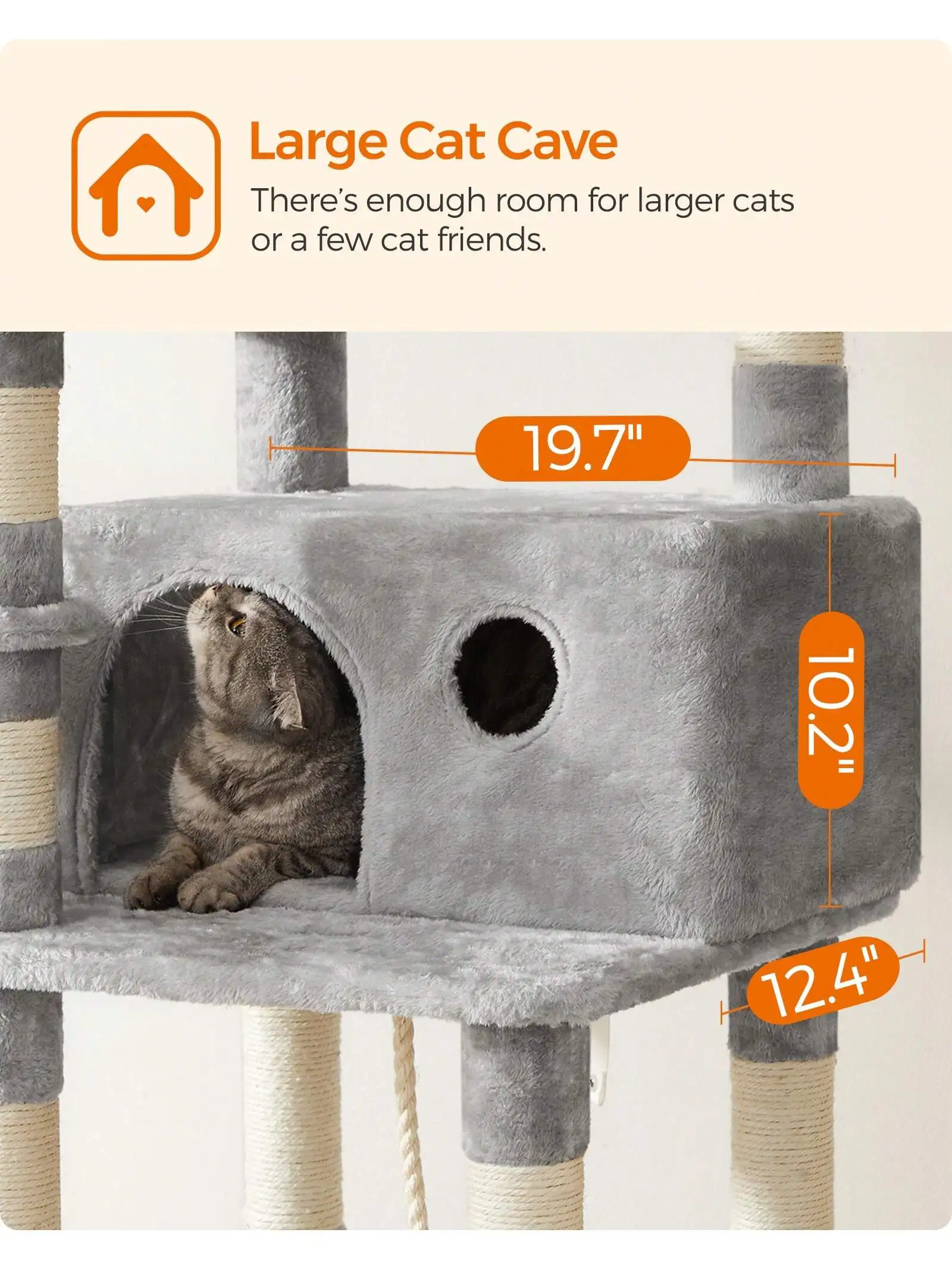 Feandrea Cat Tree, Large Cat Tower, 64.6 Inches, Cat Activity Center With Hammock, Basket, Removable Fur Ball Sticks, Cat Con