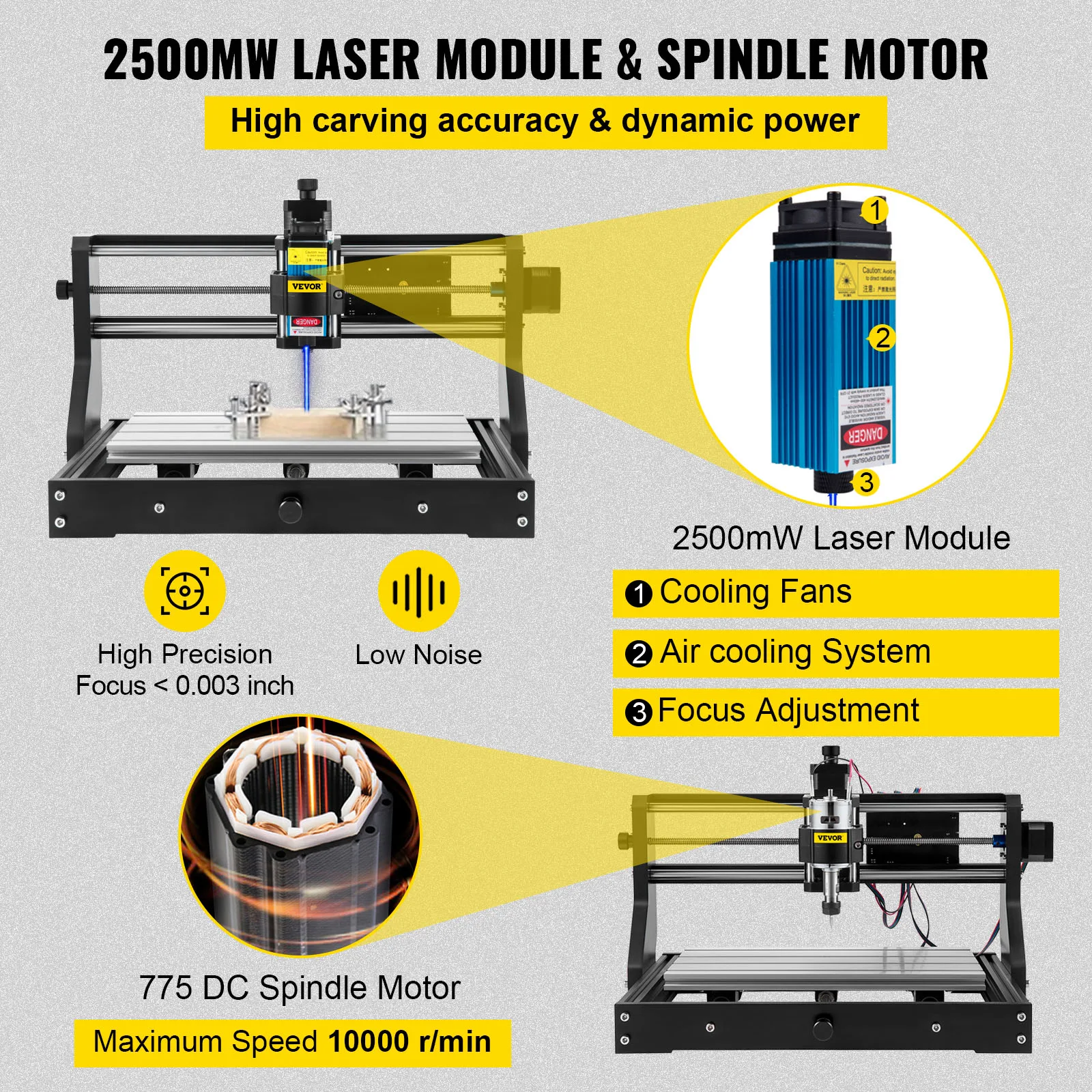 VEVOR CNC 3018 PRO Router Grawer z modułem laserowym 3-osiowa maszyna grawerująca GRBL Frezowanie drewna Frezarka do drewna do majsterkowania do