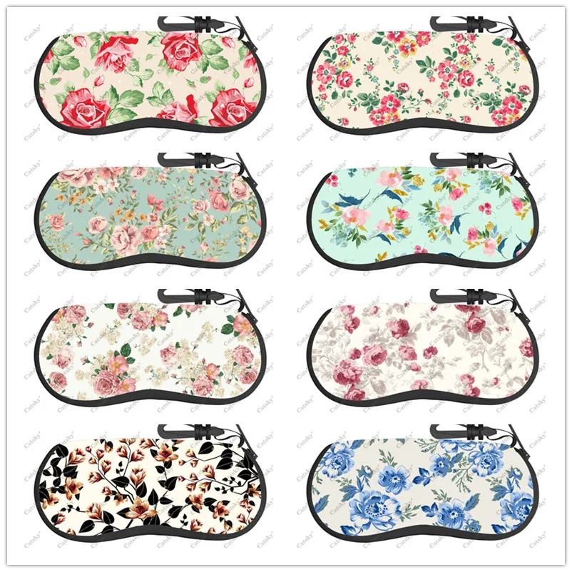 

Floral Print Glasses Case Printed Travel Zipper Sunglasses Bag Pattern Classic Men's and Women's Storage Glasses Bag