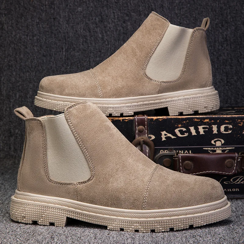 

Hot Sale Khaki Suede Leather Boots Men Outdoor Slip-On Men’s Ankle Boots Fashion Comfort Platform Boots For Men botas de cuero