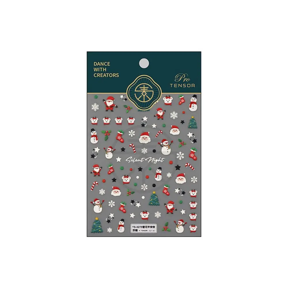 Cartoon Snowman Christmas Nail Stickers Santa Snowflake Nail Art Stickers Deer Three-dimensional Manicure Decals Women