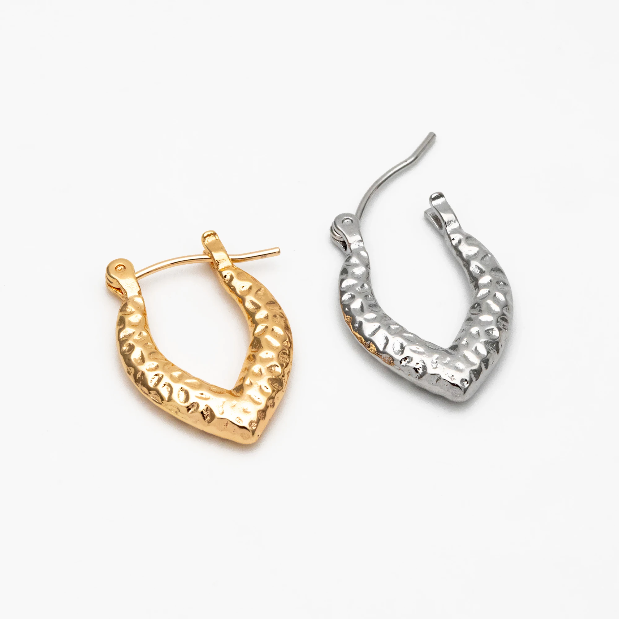 4pcs Gold/ Silver Tone Hammered Earrings, 18K Gold/ Rhodium Plated Brass, Dainty Hoop Earrings (GB-4489)