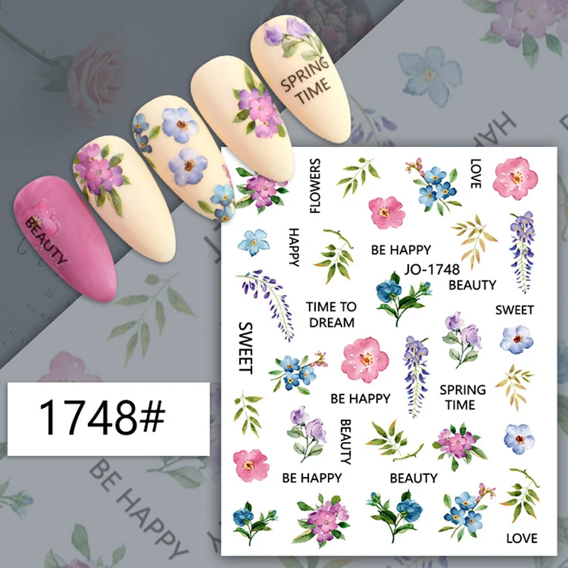 

Spring summer flowers sticker for nail art decoration leaves butterfly snake women face pattern back glue nail strips YJ097