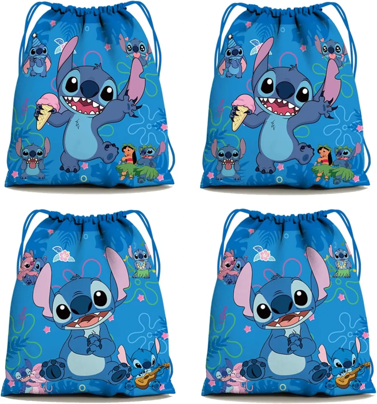 1/4/12pcs New Anime Stitch Bundle Pocket Kawaii Lilo & Stitch Storage Bag Cartoon Non Woven Drawstring Bag Children Party Gifts