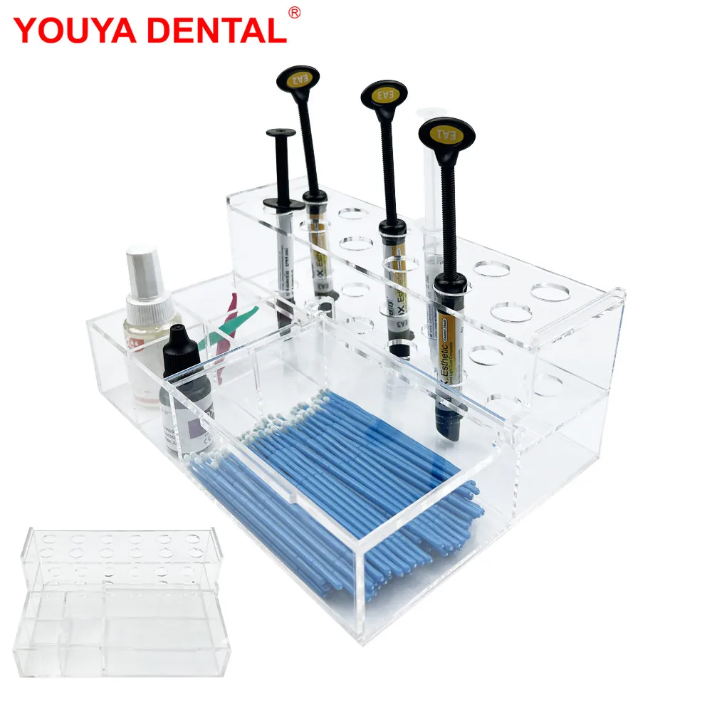 

1Pcs Dental Adhesive Holder Syringe Resin Shelf Placement Rack Applicator Brush Storage Box Case Dentistry Lab Acrylic Organizer