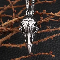 Fashion Vintage Raven Skull Pendant Necklace Mens Stainless Steel Unique Cool Carved Raven Animal Necklaces Jewelry Dropshipping