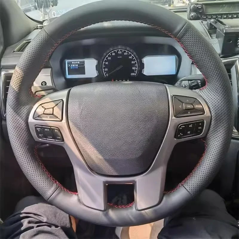 

Custom Hand Sewing Microfiber Leathe Car Steering Wheel Cover For Ford Ranger Everest 2016-2019 Car Accessories
