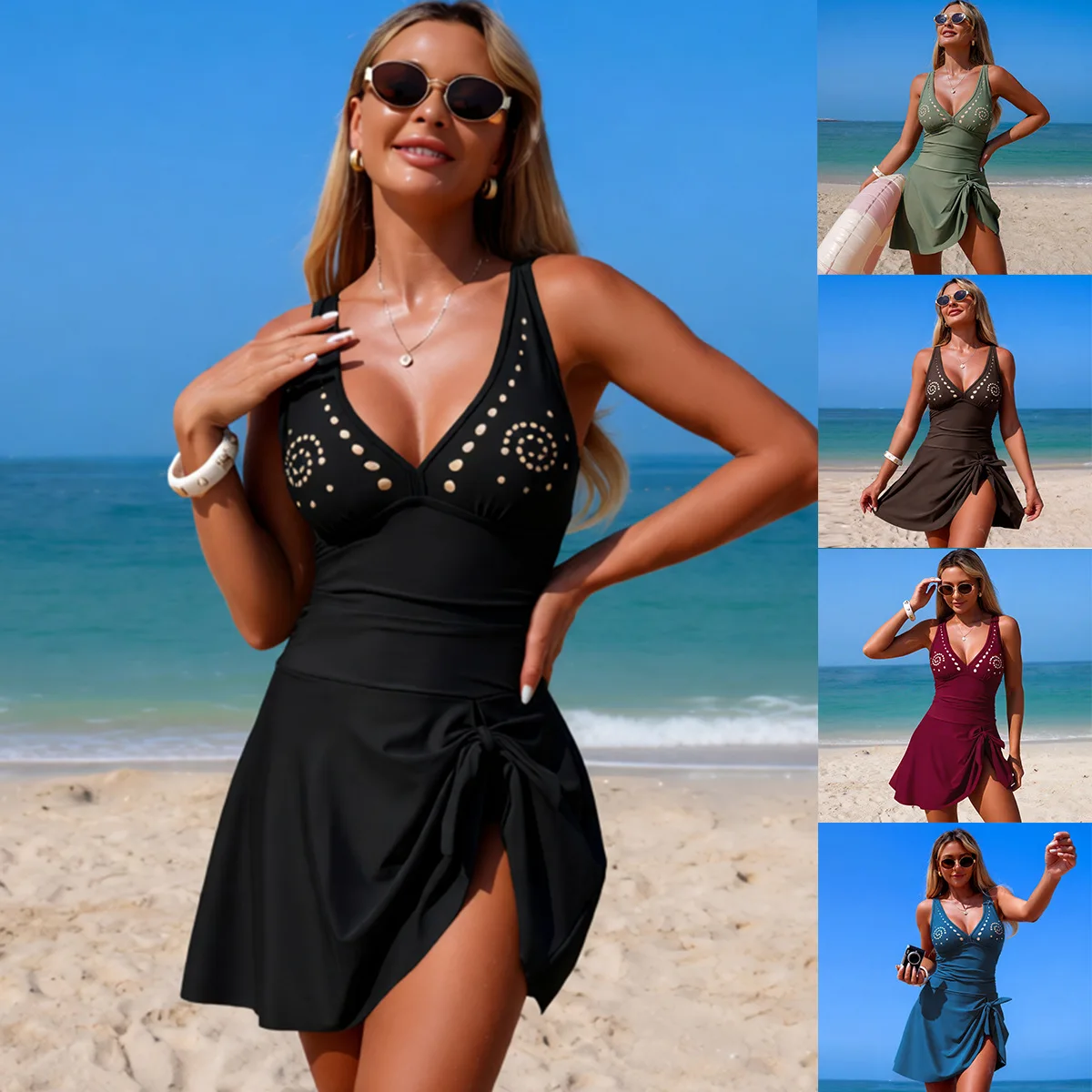 

Bathing Suit Women Solid Color One-piece Swimsuit Women's European And American Sexy Hollow Swimsuit Bikini