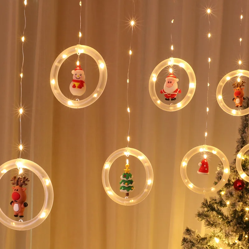 2023 Novo USB Elk Snowman Cortina String Lights 3M Árvore de Natal Garland Fadas Luzes para Casa Festa de Casamento Ano Novo Decoração