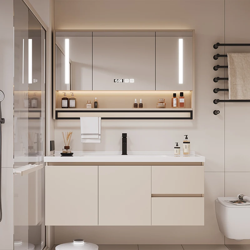 

Luxury Gloss Bathroom Cabinet Classic European Cheap White Bathroom Cabinet Storage Mirror Smart Meuble Salle De Bain Furniture