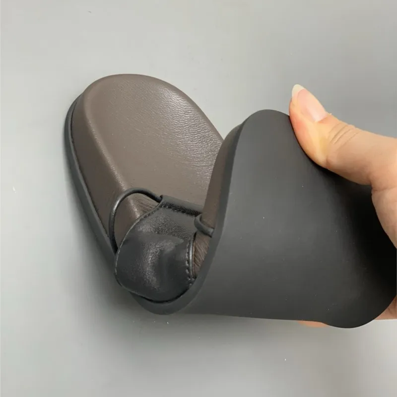 Real Sheepskin Leather Slides – Handmade Minimalist Sandals with Memory Foam, Non-Slip Sole, Comfort for Indoor Outdoor