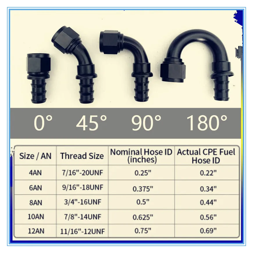 

Straight internal thread rotating push lock hook hose end connector 0/45/90/180 degrees AN4/AN6/AN8/AN10/AN12hose connector KIT