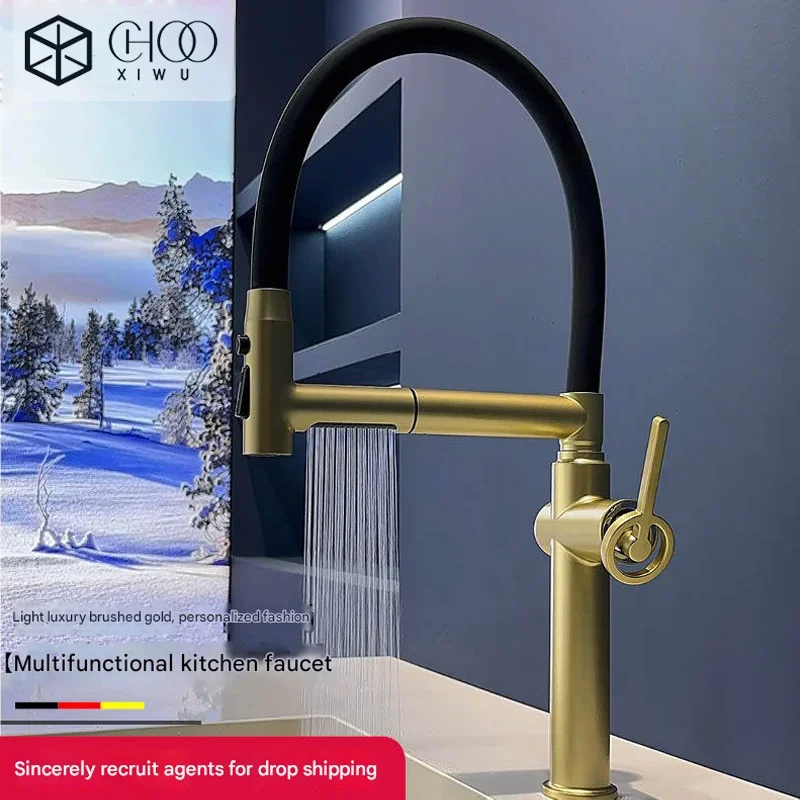 

High End Chrome Brass Kitchen Faucet with Magnetic Suction 3 Function Single Handle Cold And Hot Dual Control Sink Faucet