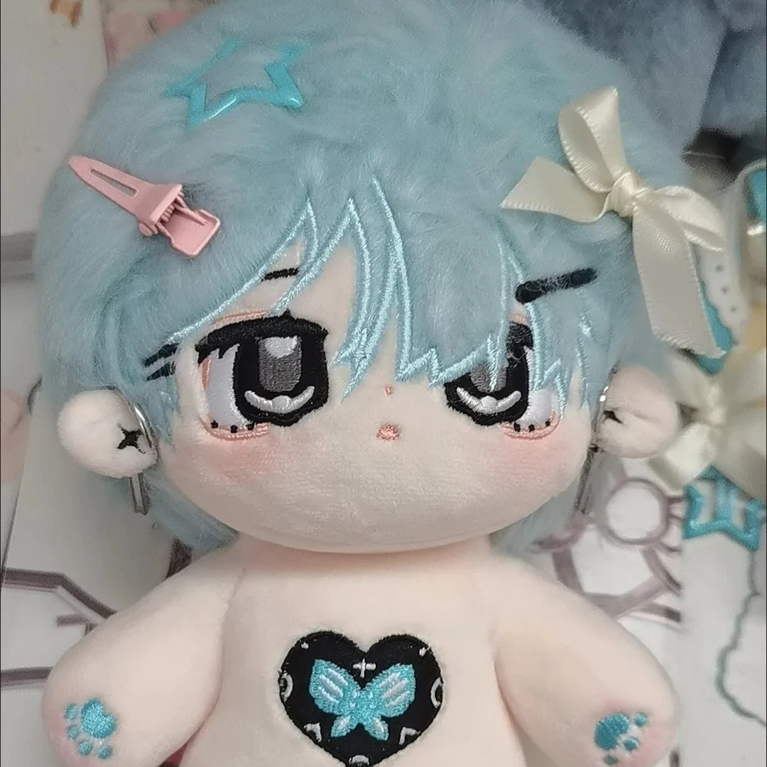 

20cm Original Blue Hair Handsome Plush Doll Body Anime Cosplay Dress Up Stuffed Plushie Toys Idol Figures Xmas Gift