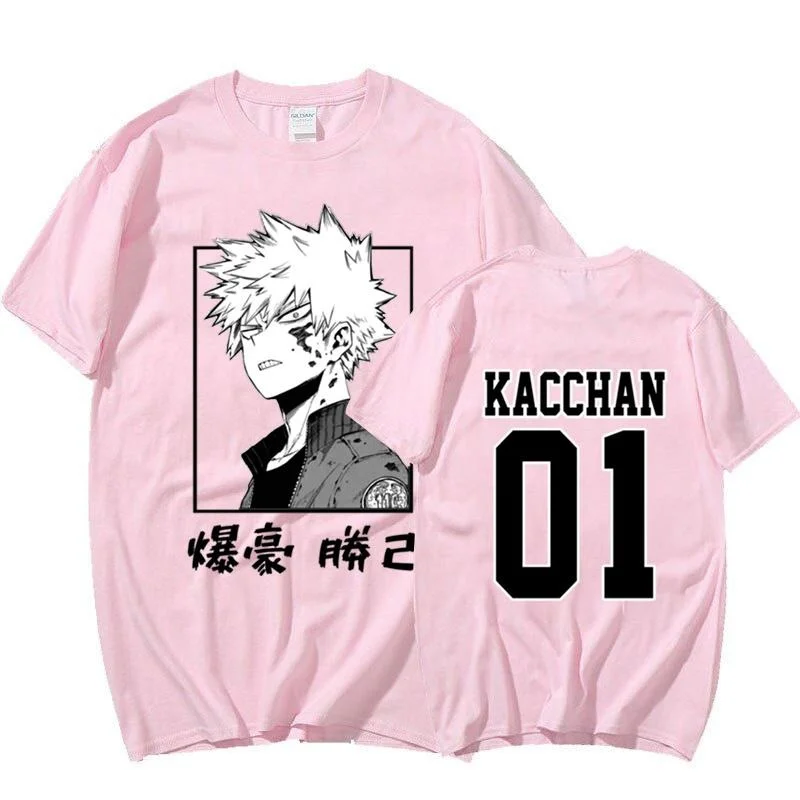 Cool Bakugou Katsuki Graphic Print T Shirt Men\'s Fashion Personality Round Neck Short Sleeve Streetwear Casual Anime Tees Top