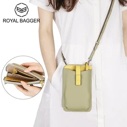 Royal Bagger Contrasting Color Mobile Phone Bags, Genuine Leather Women's Clutch Wallet Purse, Mini Shoulder Crossbody Bag 1723