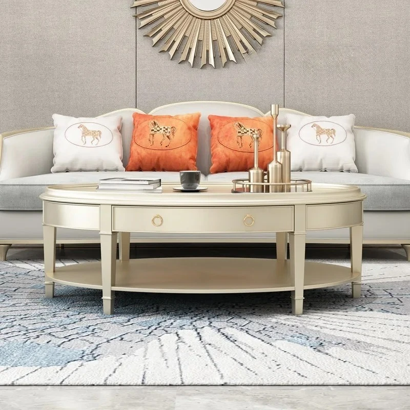 

Американский кремовый стиль, бытовой минималистичный овальный чайный столик из цельного дерева