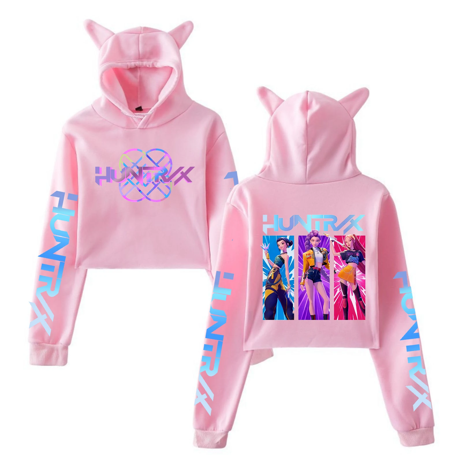 Kpop شيطان الصيادين طباعة المحاصيل القمم آذان القط مثير البلوز طويلة الأكمام الشتاء أزياء هوديي هدايا عيد الميلاد لصديق