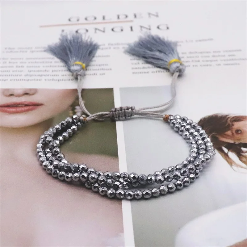 ZHONGVI Hematite Stone Bracelets For Women Jewelry Multilayer Beaded Pulsera For Miyuki Adjustable Jewellery Tassel Bracelet