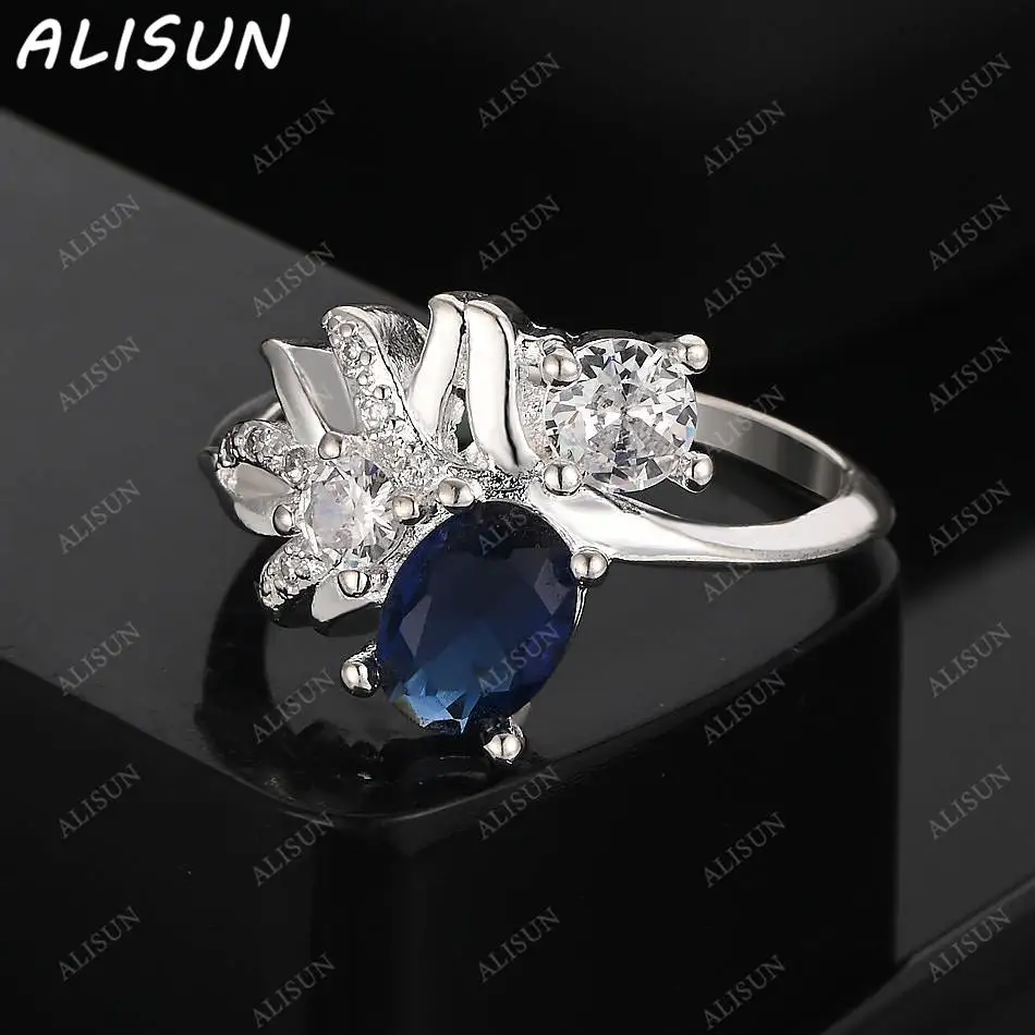 

ALISUN 925 Sterling Silver Size 7-10 Blue Zircons Fine Ring For Women Fashion Jewelry Charm Grace Wedding Engagement Accessories