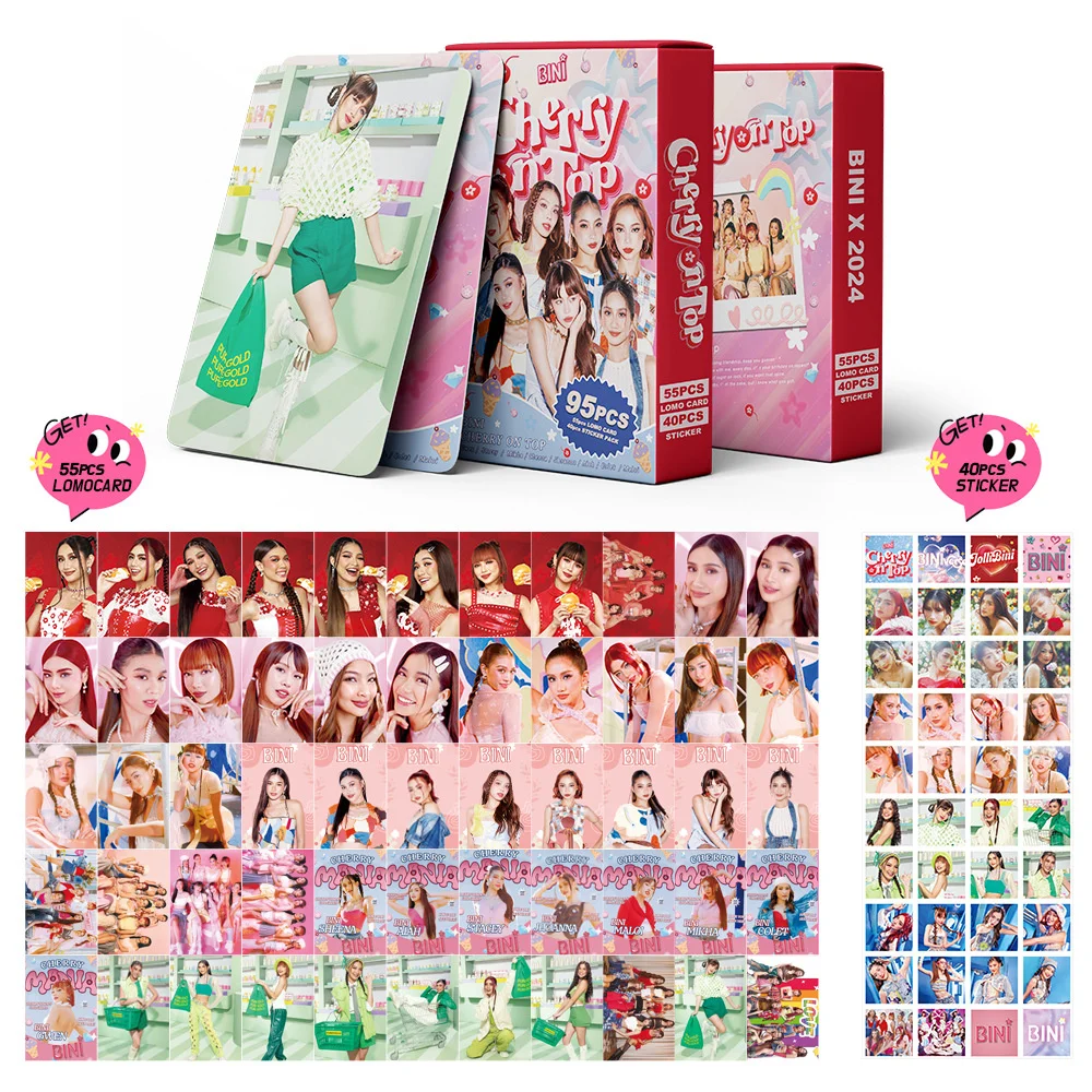 92pcs/Set Kpop BINI Cherry On Top Boxed Gift High Quality HD Photo Double Sides Printing Korean Style LOMO Card Fans Collection