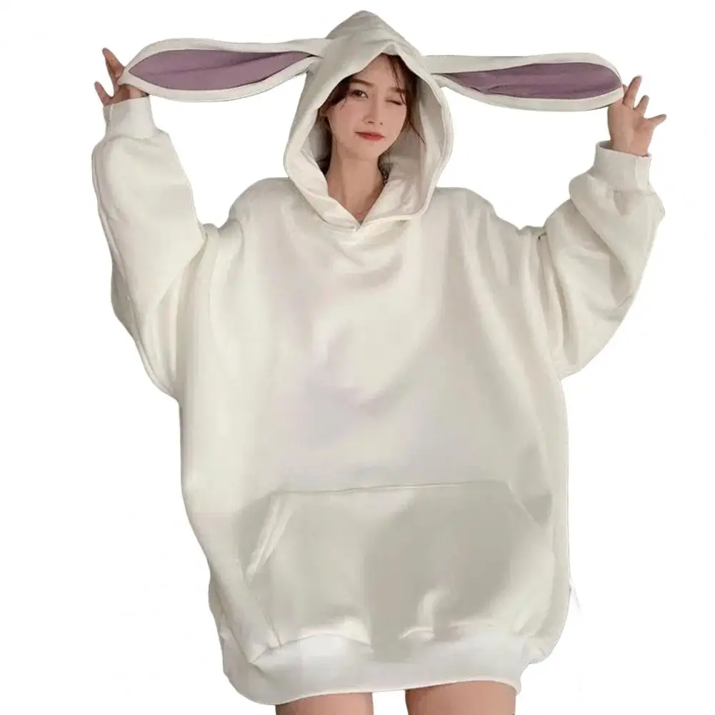 Women Hoodie Coat Women Hooded Top Cozy Bunny Ear Hoodie for Women Warm Pullover with Elastic Cuffs Sport Top for Fall Winter