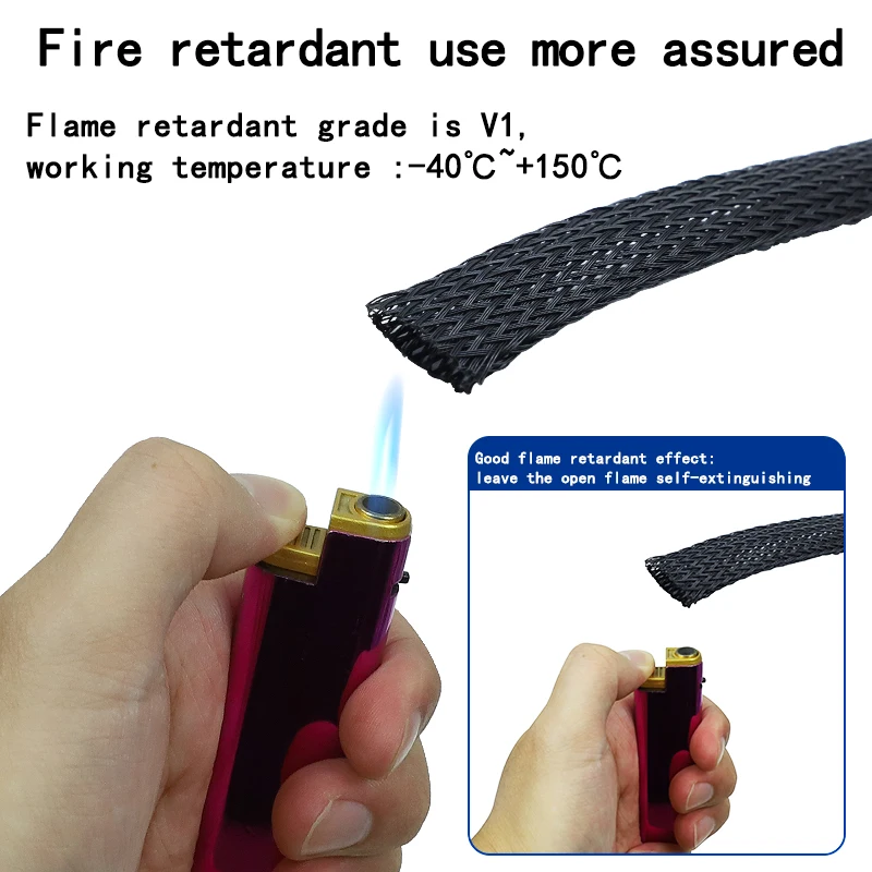 10m PET Elastic Woven Wire Mesh Black Encrypted Flame Retardant Woven Wire Mesh Nylon Computer Wire Mesh Tube Telescopic Sleeve