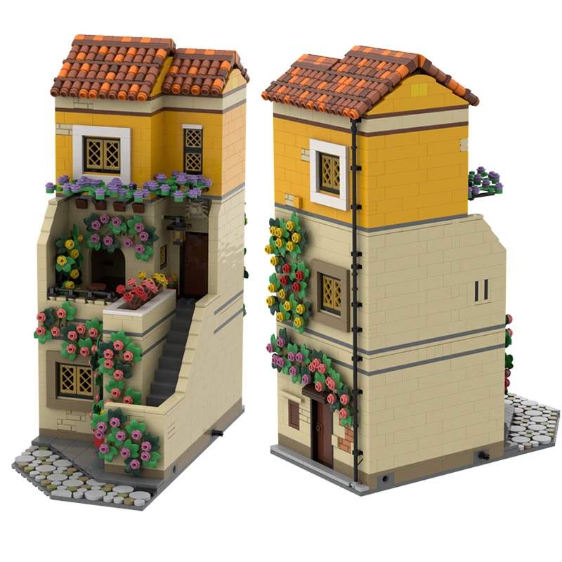 Spot-bloques de construcción de ensamblaje de partículas pequeñas, 194027 199509, escena de calle italiana, juguete de construcción, colección de casa roja, orna