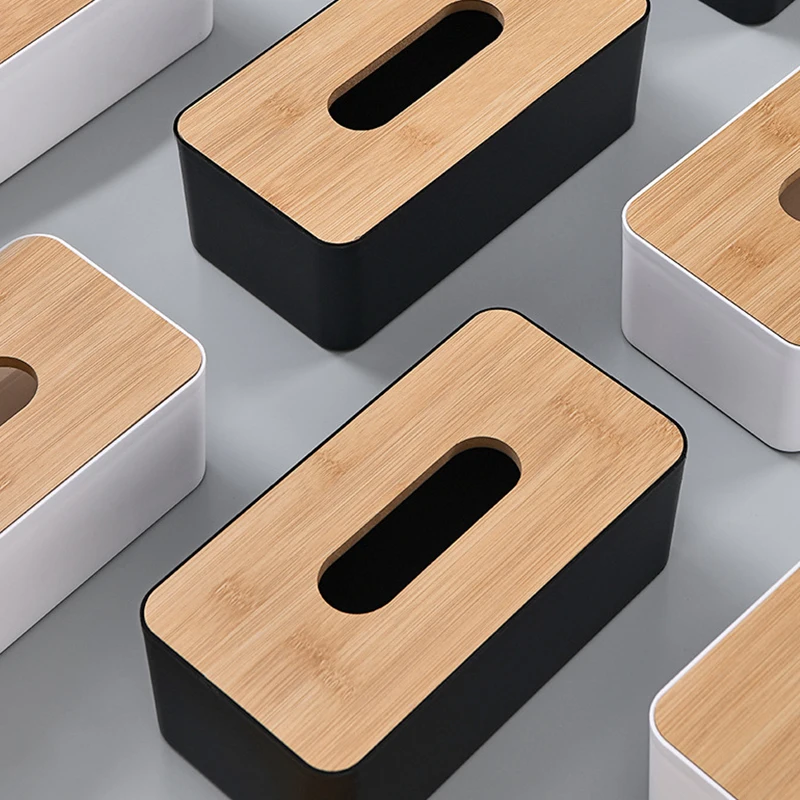 1 قطعة صندوق الأنسجة سيارة ورقة تخزين الحاويات أبيض أسود 2 الألوان المتاحة صندوق بلاستيكي غطاء الخيزران الأنسجة تخزين ملحق ZYF