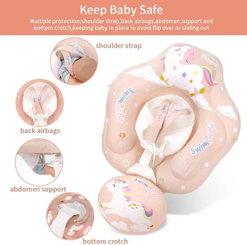 Baby Pool Float พร้อม Sun Canopy-Inflatable ทารกว่ายน้ําลอยความปลอดภัย Anti-Roll Seat เทรนเนอร์ว่ายน้ําสําหรับเด็ก