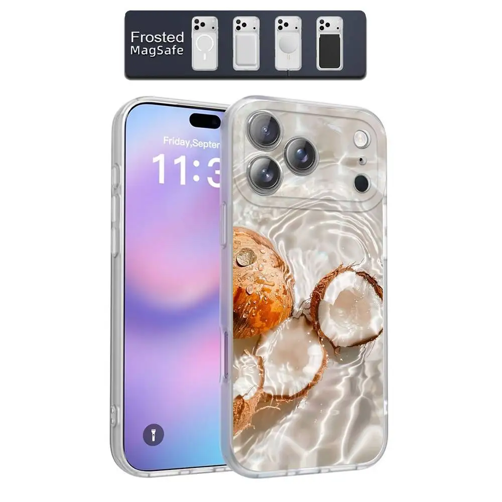 Coconut Meat Beach Handyhülle für iPhone 17,16,15,14,13,12,11,Pro,Max,Plus,E,Air,Mini Magnetisch Magsafe Frosted Clear