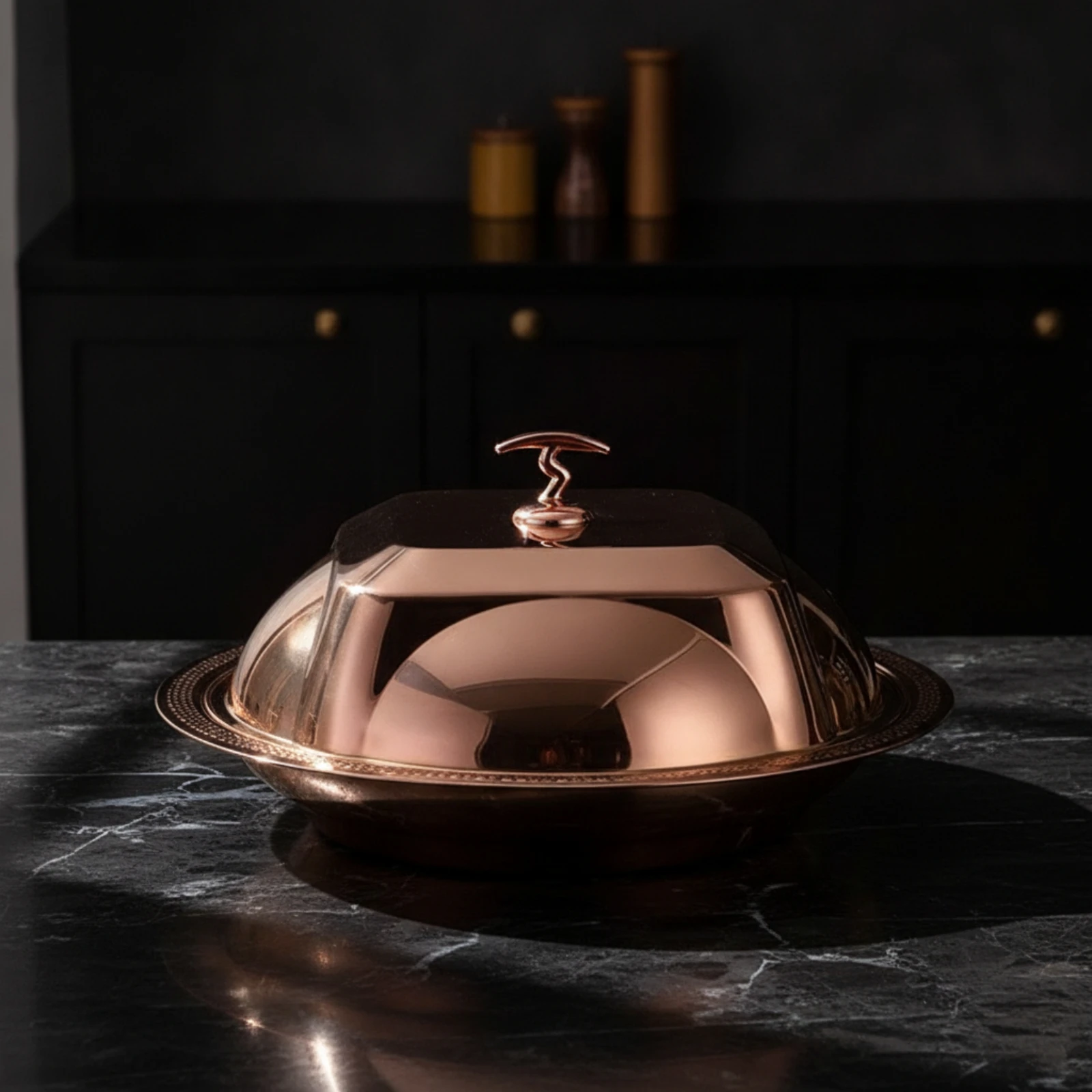Serving Tray with Dome Lid Mirror Polished Food Dome with Base Plate Plate Cover with Handle Beaded Edge Cloche Easy-Clean