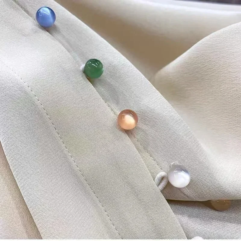 Satin Silk Shirt for Women, Colorful Button Up Shirt, Chic Vintage Blouse, Elegant and Casual, White Tops, 2024 Spring New 18834