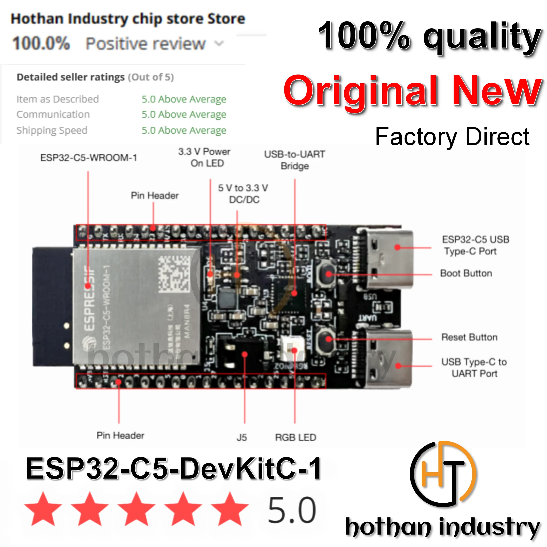 (1 PCS) 100% NOVO ESP32-C5-DevKitC-1 ESP32-C5-WROOM-1 Wi-Fi de banda dupla 6 2.4 e 5 GHz