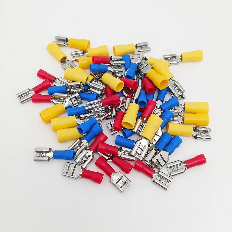 50Pcs Insulated Seal Spade Wire Connector Female Crimping Terminals Electrical Crimp Terminal Connector Set 2.8mm 4.8mm 6.3mm
