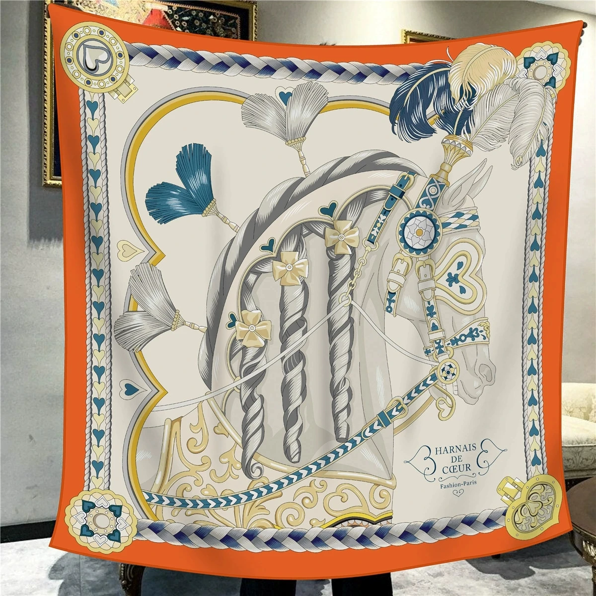 

110 см шелковый кашемировый шарф с головой лошади, двусторонние роскошные шали, женские зимние теплые квадратные банданы, подарок для мамы