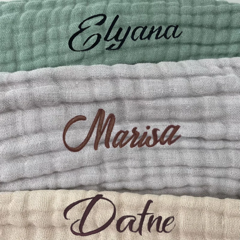 Personalised Name Baby Bath Towel Six Layer Gauze Cotton Swaddle Quick-Dry Absorbent for Newborn Nursing & Travel Beach Blanket