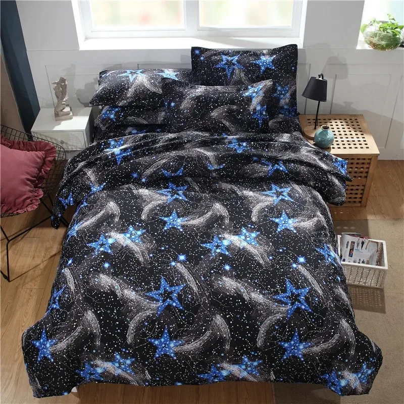 

Starry Sky Night Duvet Cover Set Full Queen Size,Cute Star Bedding Sets Black Galaxy Comforter Cover Set with Pillowcases