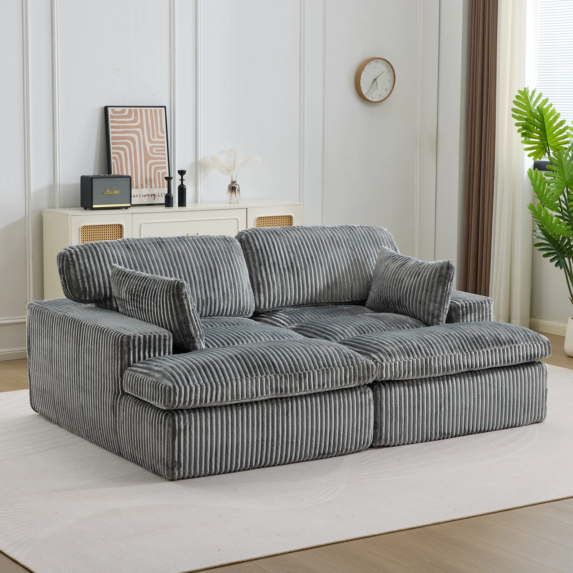 Graues Cord 2-in-1 Schlafsofa, Modernes Bettsofa Ohne Montagebedarf, Schlafcouch für Wohnzimmer, Gästezimmer