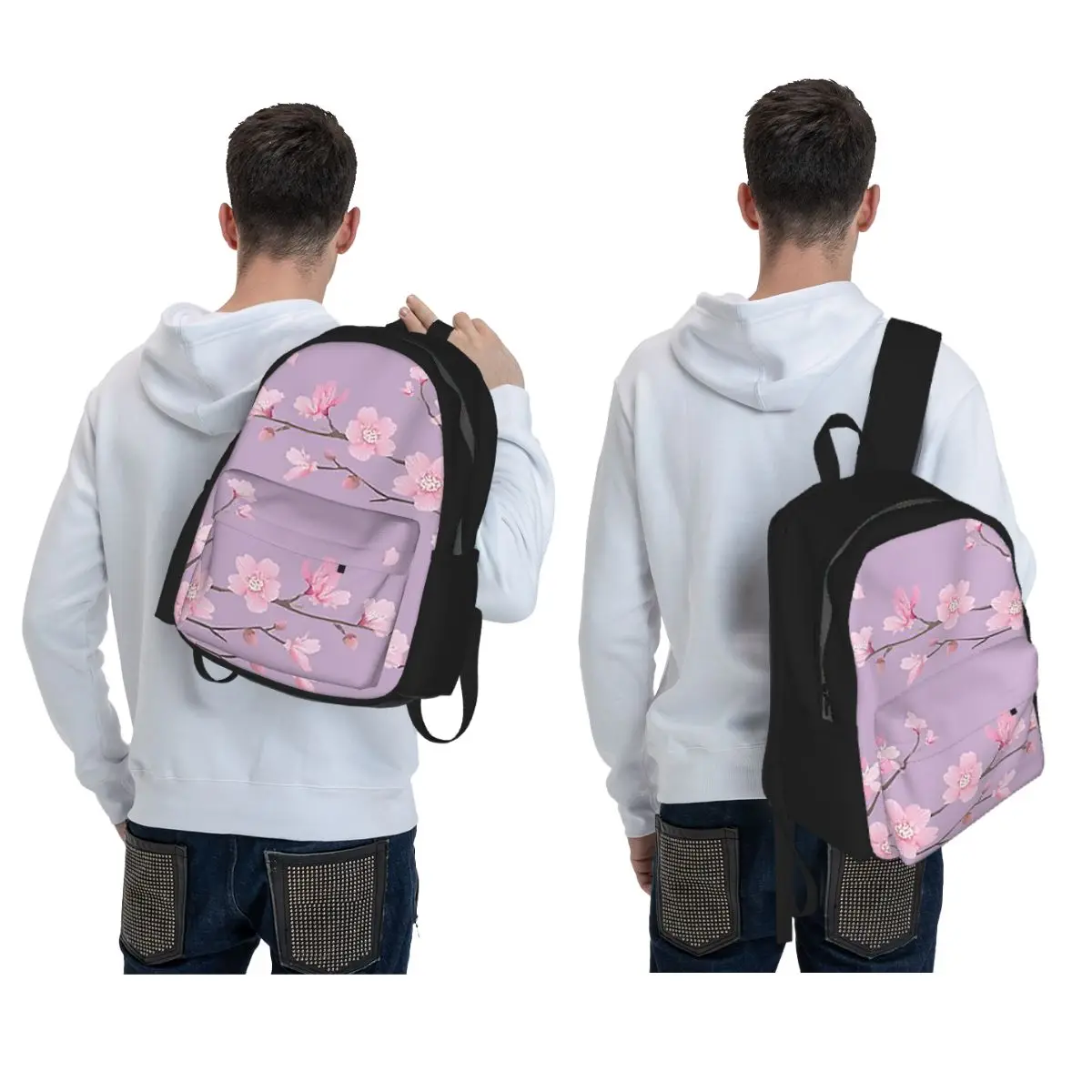 Cherry Blossom Flower Plant - Pastel Purple Backpack Daypack Large Capacity BookBag School Bag Shoulder Bags for Men Women