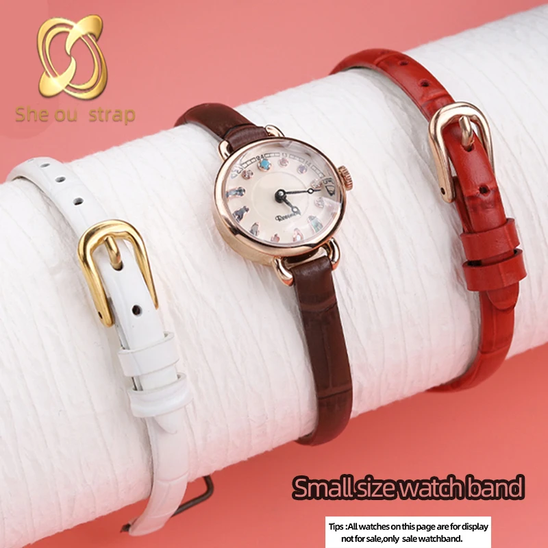 Red Brown White Cowhide Watch Strap For Rosemont Watchband Small Size Women\'s Wrist Bracelet 6mm 8mm 10mm 12mm 14mm 16mm