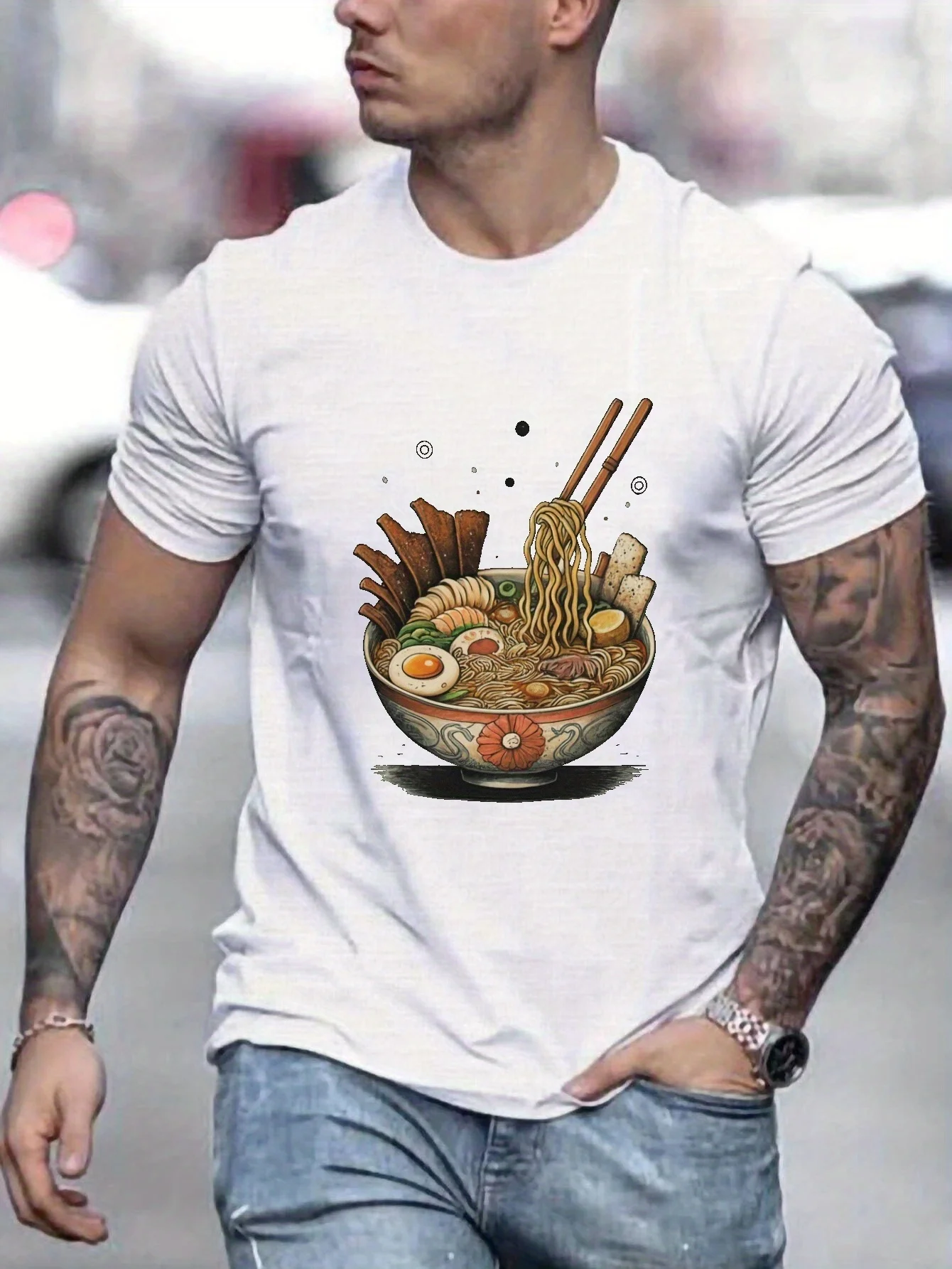 

Anime Ramen Pattern Mens Creative Graphic T-shirt For Summer Outdoor Gift For Men