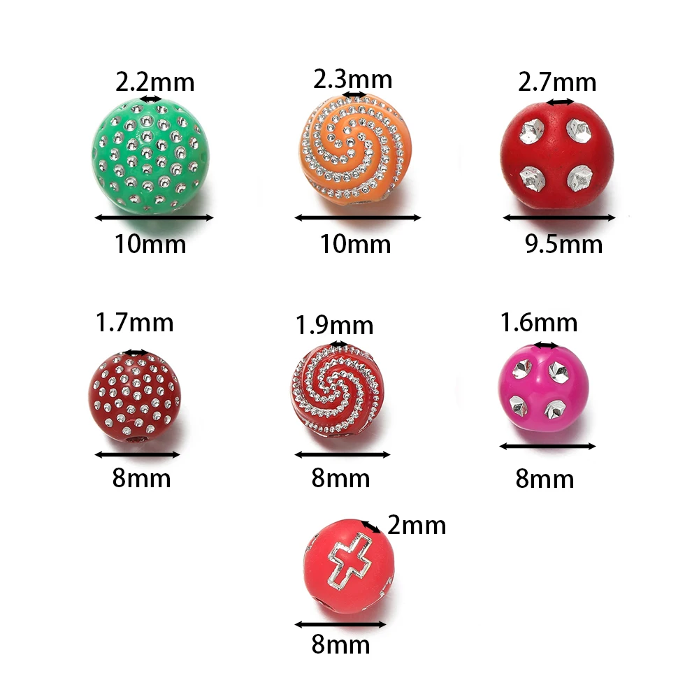 50/100Pcs 8/10mm Colorful Acrylic Beads with Crystal Rhinestone Round Spacer Loose Bead for DIY Jewelry Making Accessories