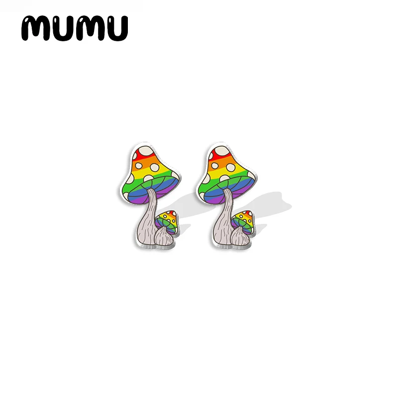 2022 New Pride Mushroom Acrylic Stud Earring Color Plant Earrings Resin Epoxy Jewelry Gifts Friend