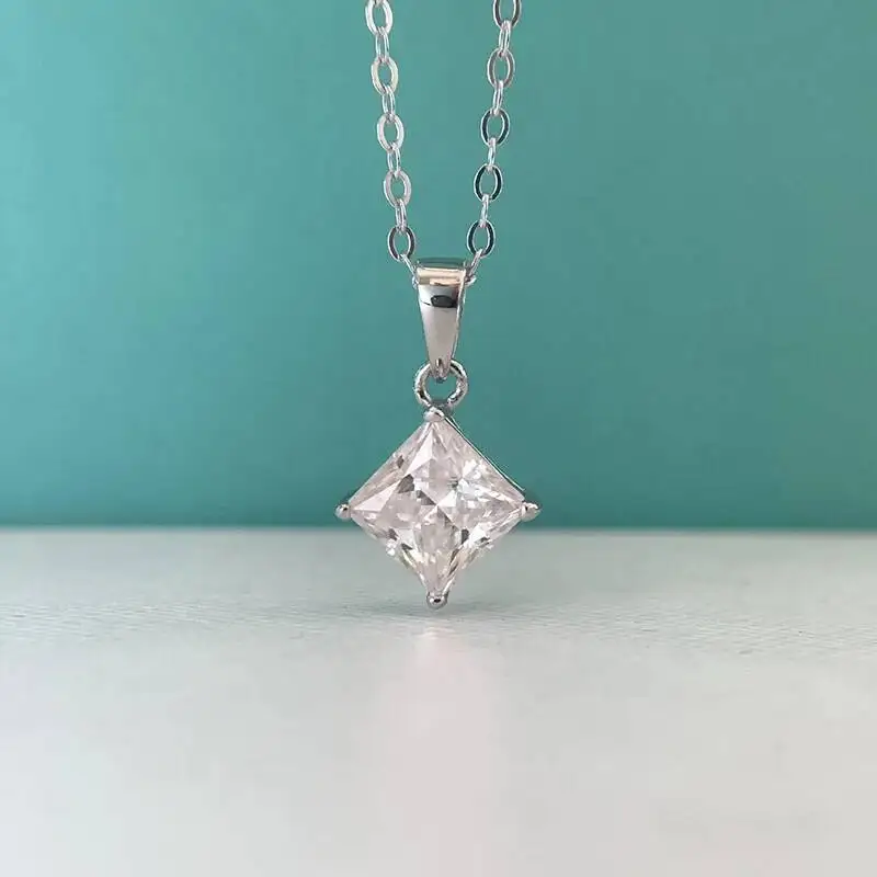 JoiasHome 1CT Princess Cut Moissanit-Halskette S925 Sterling Silber Funkelnder Anhänger für Frauen Luxus-Edelschmuck – Detail 4
